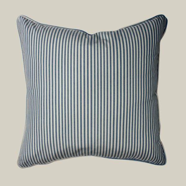 A Candy Stripe - Blue pillow on a white background.