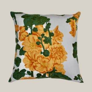 A yellow and white Vintage Liberty x Romo Oswin - Stripe cushion with flowers on it.